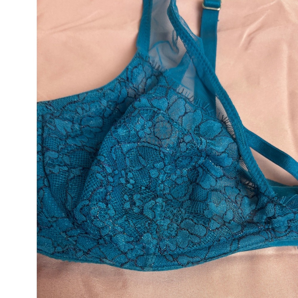 Victoria's Secret Unlined Wired Lot of 2 Bras 36C Teal Lace & Brown Mesh Bra - Picture 3 of 10
